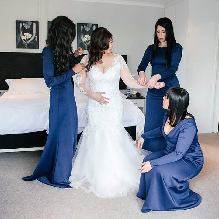Navy Blue Scuba fitted Bridesmaids dresses
