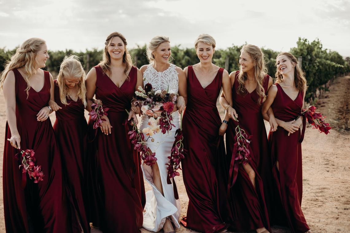 Burgundy Crispy crepe bridesmaids dresses